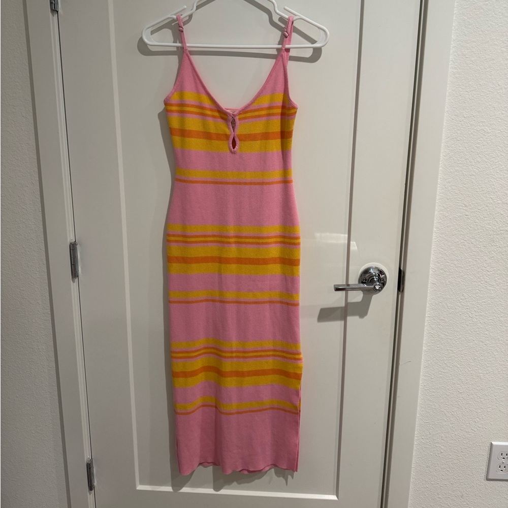 Vici - Pink and Yellow Striped Women's Dress